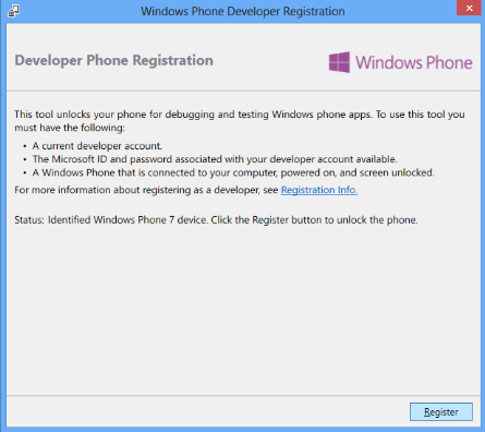 Developer registration screen